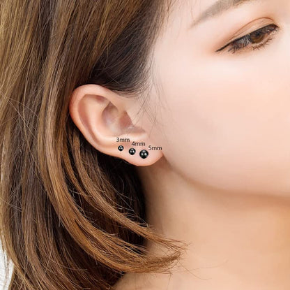 Titanium Ball Earrings Hypoallergenic Studs for Women Men Sensitive Ears Black 3mm 4mm 5mm Titanium Backs - style: 4mm black