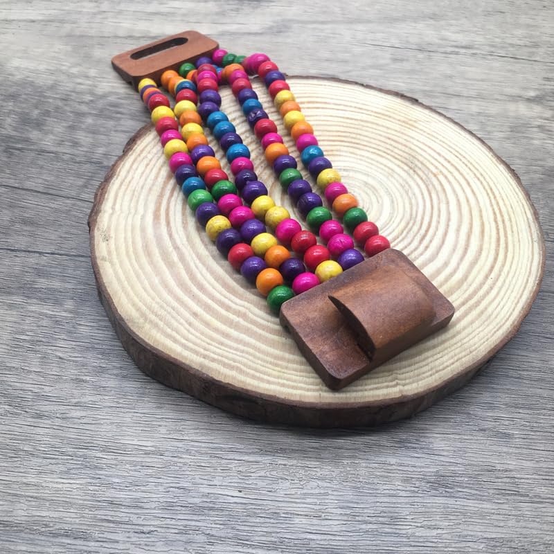Bohemian Multi Layers Seed Beads Wide Bangle Strand Bracelet Wooden Thick Natural Wood Beads Stretch Bracelet for Women Men - color: Colorful