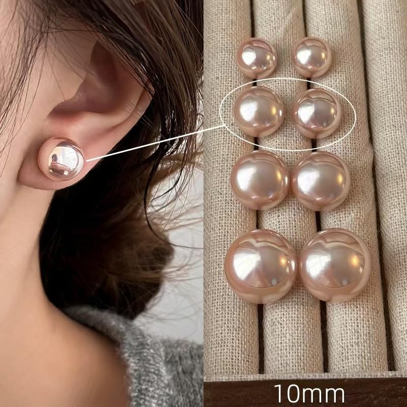 Natural Freshwater Cultured Pearl Stud Earrings, AAAA+Handpicked, Sterling Silver 18K Gold Plated Hypoallergenic Earring Studs Jewelry For Women - color: Pink light, size: 10mm