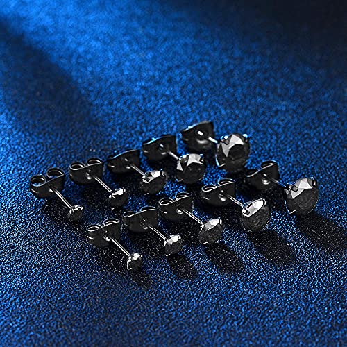 Surgical Stainless Steel Stud Earrings Hoop Earrings for Women Men 14K Gold Plated Hypoallergenic Cartilage Earrings Flat Back CZ Earrings Set Dainty Multiple Piercing Pack of 8 Pairs - color: Push back (Black)