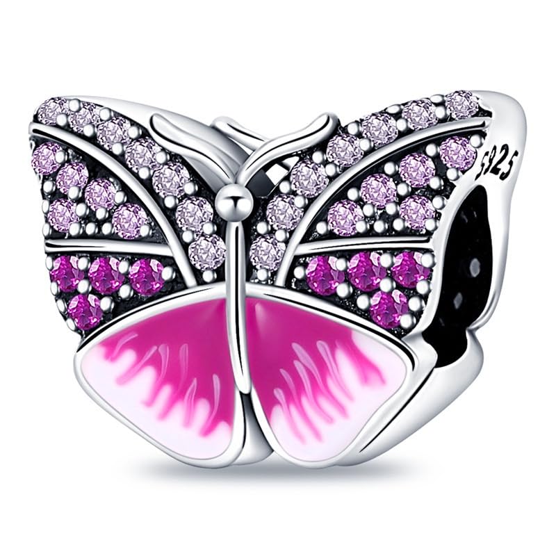 LNQOBU 925 Sterling Silver Charms for Bracelets Dangle Pendant fit Pandora Bracelets or Necklaces Jewelry Woman Gift Beads Charm (With one Spacer Beads) - style: 2PCS Butterfly Charms