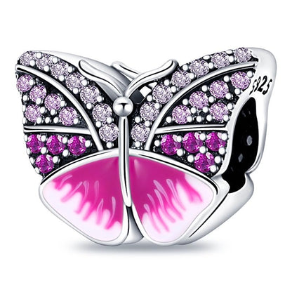 LNQOBU 925 Sterling Silver Charms for Bracelets Dangle Pendant fit Pandora Bracelets or Necklaces Jewelry Woman Gift Beads Charm (With one Spacer Beads) - style: 2PCS Butterfly Charms