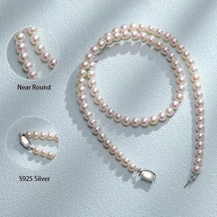 White Genuine Freshwater Cultured Pearl Necklace For Women And Men | Full Sizes from 3mm to 14mm Freshwater Pearls, AAA Grade & Above, A Love Gift Choice For Anniversaries And Birthdays - size: 6-7mm 17in