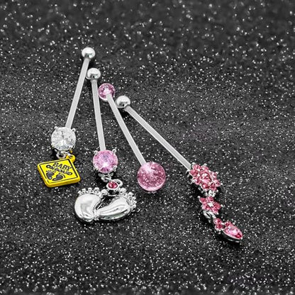 14G Flexible Clear Acrylic Pregnancy Belly Button Ring Flower,letter Dangle Pregnancy Maternity Belly Rings - color: pink