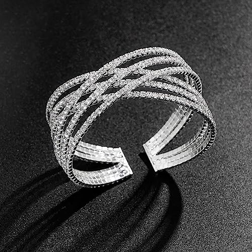 Suyi Rhinestone Bracelet for Women Silver Multilayer Cuff Bracelet Crystal Bridal Bracelets - color: Silver 1