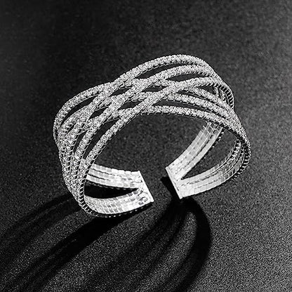 Suyi Rhinestone Bracelet for Women Silver Multilayer Cuff Bracelet Crystal Bridal Bracelets - color: Silver 1