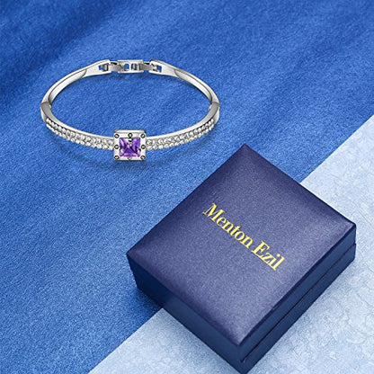 Fasion Jewelry Spiritual Guidance Bangle Bracelets For Women 18K Gold Plating Adjustable Bracelets with Crystal for Wife Girlfriend or Mothers, - color: White Gold Purple