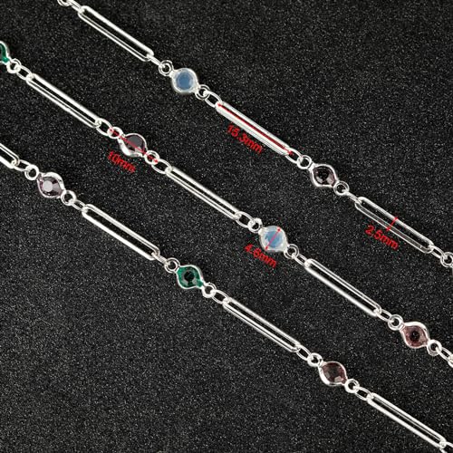 UMAOKANG 5 Meters Mixed Color Crystal Jewelry Chains Bulk Silver Plated Brass Paperclip Necklace Chain for Women Jewelry DIY Supplies Findings - color: Silver Paperclip Crystal