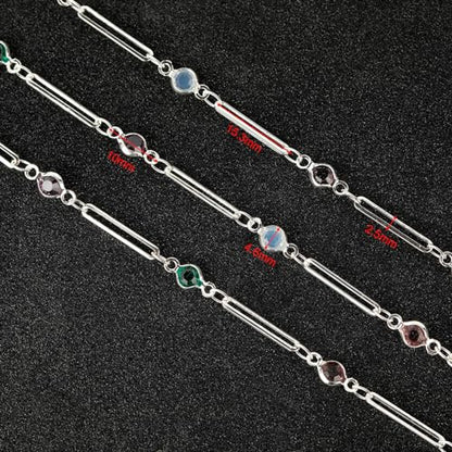 UMAOKANG 5 Meters Mixed Color Crystal Jewelry Chains Bulk Silver Plated Brass Paperclip Necklace Chain for Women Jewelry DIY Supplies Findings - color: Silver Paperclip Crystal