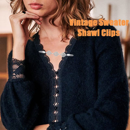 Vintage Sweater Clips Shawl Dresses Shirt Clips Retro Cardigan Collar Chain Clips Brooch Pins for Women - style: Style 15