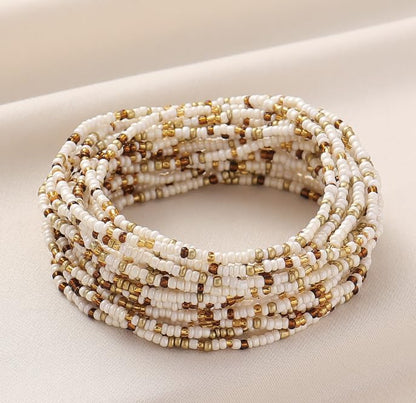 18Pcs Handmade Bohemian Multilayer Colorful Seed Beaded Stretch Stackable Bracelet Anklets Women's Summer Beach Vacation Jewelry Party Gift - color: brown