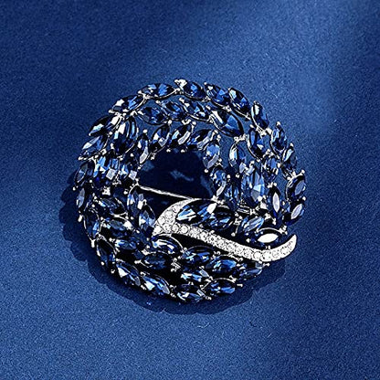 Brooch Pins for Women Girls Fashion Flower Crystal Rhinestone Pearl Jewelry - color: blue
