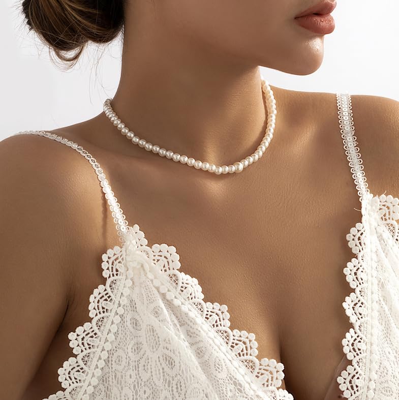 White Elegant Boho Pearl Back Chain Necklace Vintage Pearl Backdrop Long Sexy Tassel Pendant Body Chain Backless Dress Accessories for Women Wedding Brides and Prom Off-shoulder Dressing