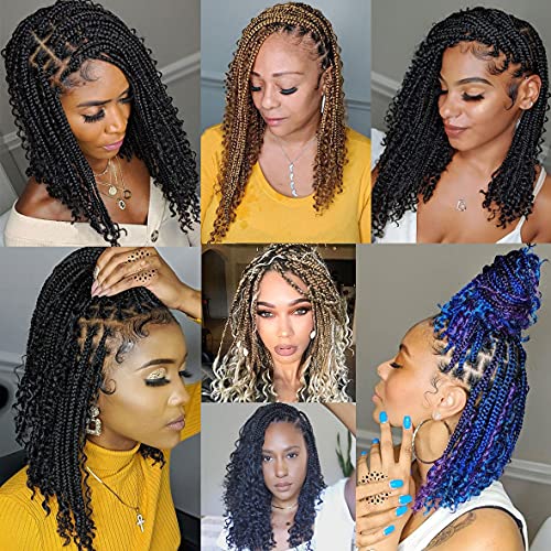 Unionbeauty 8 Packs Boho Box Braids Crochet Hair 14 Inch Messy Goddess Box Braids Crochet Hair Curly Ends Pre-looped Individual Synthetic Braiding Hair Bob Bohemian Hippie Braids for Black Woman 1B# - color: 1B#, size: 14 Inch (Pack of 8)