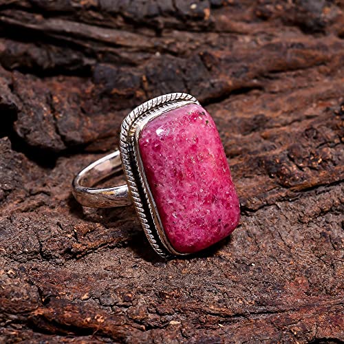 925 Sterling Silver Statement Ring For Women's || Mind Blowing A One Quality 100% Natural Rhodonite Radiant Vintage Style Handmade 925 Sterling Silver Ring 8 US 7.9 gms.