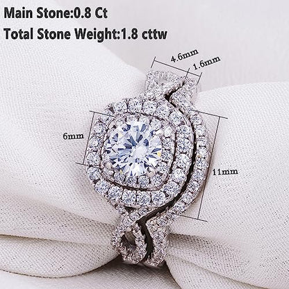 Newshe Jewellery Moissanite Wedding Rings for Women 925 Sterling Silver Wedding Band Bridal Set Round Engagement Size