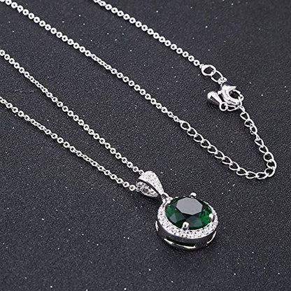 AMYJANE Halo Crystal Jewelry Set - Sterling Silver Round Cubic Zirconia Crystal Bridal Pendant Necklace Earrings Set for Wedding Bride Bridesmaids - color: Emerald