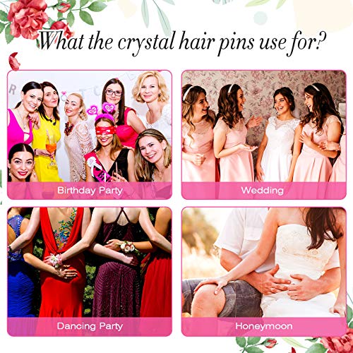 Chuangdi 30 Pieces Rhinestone Hair Pins Bridal Wedding Crystal Clips Rose Flower Crystal U Shaped Bobby Pins Decorative Hairpin Accessories Jewelry Barrette for Bride Women Bridesmaids