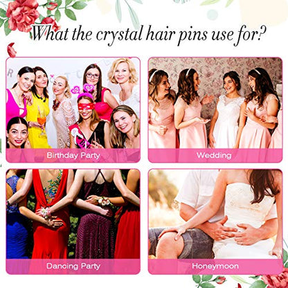 Chuangdi 30 Pieces Rhinestone Hair Pins Bridal Wedding Crystal Clips Rose Flower Crystal U Shaped Bobby Pins Decorative Hairpin Accessories Jewelry Barrette for Bride Women Bridesmaids