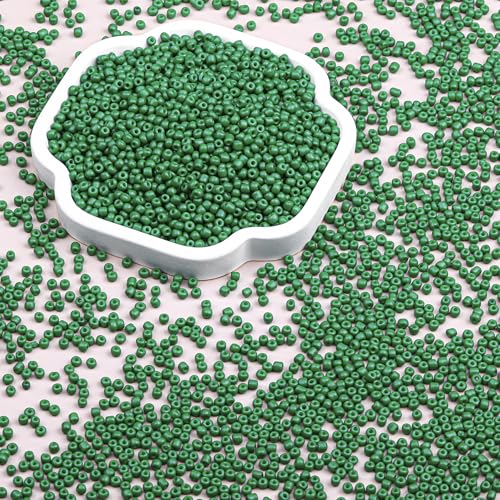 2mm Glass Seed Beads Bulk, Green 12/0 Tiny Round Seed Bead, Small Mini Pony Craft Beads for Bracelet Necklace Wrist Jewelry Making Beading Weaving DIY Crafts Supplies - color: Green