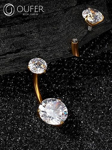 OUFER Belly Button Rings, G23 Solid Titanium Belly Rings, Clear CZ Navel Piercing Jewelry, Internally Threaded Belly Piercing Jewelry for Women
