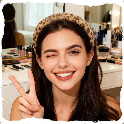 Kefley Padded Puffy Leopard Print Headband for Women Soft Sponge Cheetah Leopard Headbands Hair Hoop No Slip Padded Plush Hairbands Thick Animal Print Headband Hair Accessories Headwear - color: Khaki