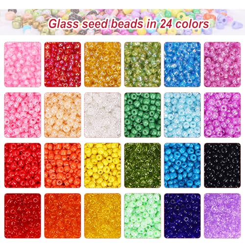 Quefe 24 Colors 10800pcs 3mm Glass Seed Beads Kit | 8/0 Craft Glass Beads, Friendship Bracelet Kits, 3mm Seed Beads, Bracelets Making Jewelry Necklaces DIY Craft Supplies