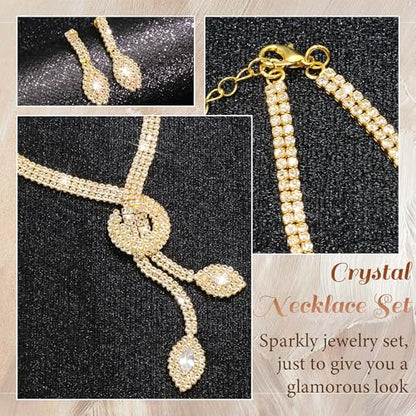 Rhinestone Jewelry Set Crystal Pearl Necklace Bracelet Earrings | Sparkly Necklace Dangle Earrings,Wedding Prom Formal Costume Jewelry Sets for Women - color: Gold4