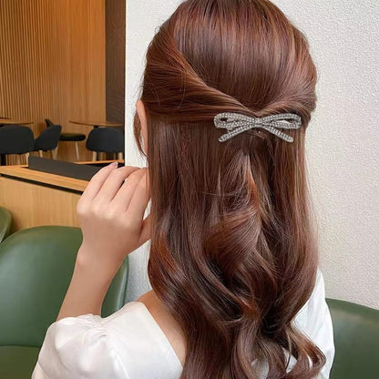 Rhinestone Bow Hair Barrettes for Women Girls Sparkling Glittering Bow-Knot French Barrettes Silver Crystal Hair Clips Hairpins Hair Pin Ponytail Holders Bling Metal Hair Bow Clips Accessories - color: Rhinestone