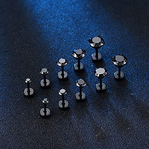 Stud Earrings Set 316L Stainless Steel Hypoallergenic Earrings for Women Men Earrings 3-7mm Cubic Zirconia Earrings Tragus Cartilage Helix Lobel Ear Studs 20G,Pack of 5 Pairs - color: C02:5Pairs(BLACK)