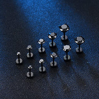 Stud Earrings Set 316L Stainless Steel Hypoallergenic Earrings for Women Men Earrings 3-7mm Cubic Zirconia Earrings Tragus Cartilage Helix Lobel Ear Studs 20G,Pack of 5 Pairs - color: C02:5Pairs(BLACK)
