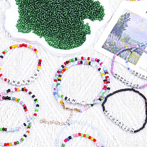 2000pcs Glass Seed Beads Bulk, 4mm 6/0 Mini Pony Spacer Small Individual Color Seed Beads for DIY Bracelet Necklaces Wrist Jewelry Making, Frosted Silver Grass Green - color: Frosted Silver Grass Green