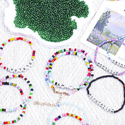 2000pcs Glass Seed Beads Bulk, 4mm 6/0 Mini Pony Spacer Small Individual Color Seed Beads for DIY Bracelet Necklaces Wrist Jewelry Making, Frosted Silver Grass Green - color: Frosted Silver Grass Green