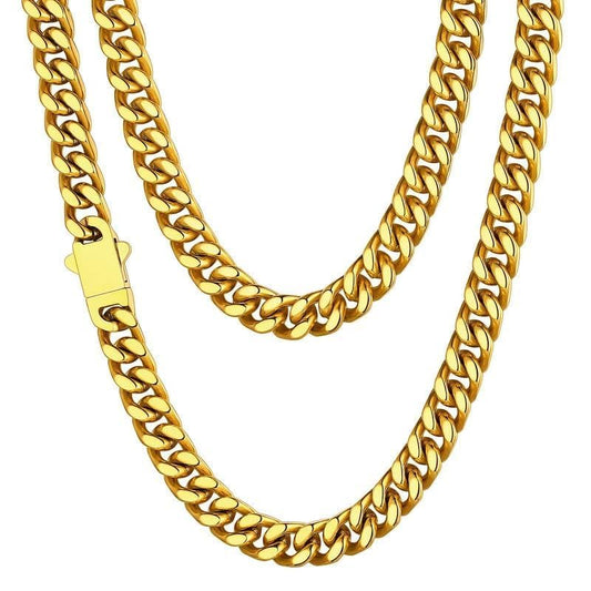 ChainsHouse Cuban Link Chain for Men, Stainless Steel Waterproof Necklace | 5/7/9/12/14mm Miami Cuban Chain 18-30 Inch, Gold/Black Men’s Necklace No Tarnish & Durable, Jewelry for Daily Wear and Gift - color: e. 7mm width-gold, size: 18 inches