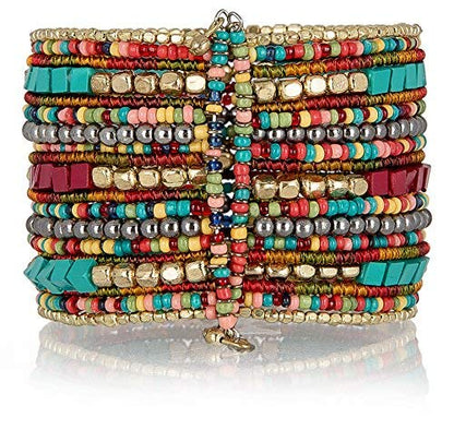 SPUNKYsoul Boho Cuff Bracelets, Women Adjustable Stackable Beaded Accessory | Adjustable Bohemian-Inspired Design, Trendy Wrist Ornament, Versatile For Occasions Or Everyday Wear, Unique Style Jewelry - style: "Zura" Teal Red Gold