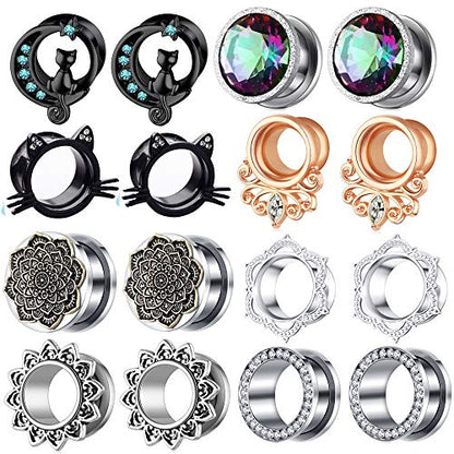 TIANCI FBYJS Stainless Steel Zircon Ear Tunnels Earrings Guages Piercing Plugs Stretcher Gauges for Women Men - style: 6mm=2g