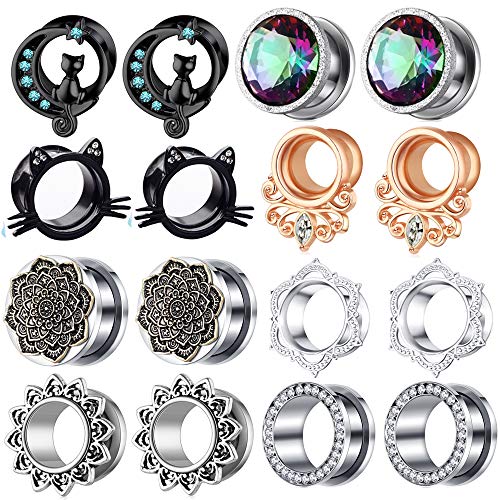 TIANCI FBYJS Stainless Steel Zircon Ear Tunnels Earrings Guages Piercing Plugs Stretcher Gauges for Women Men - style: 10mm=00g