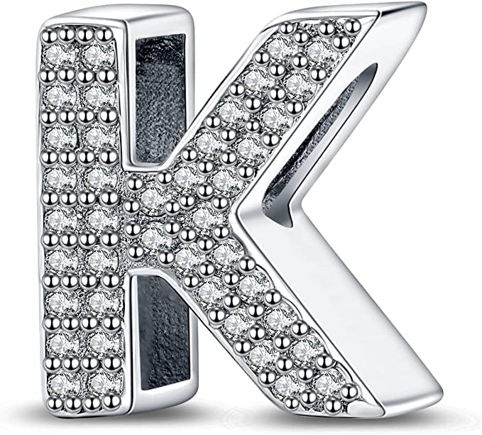 A-Z Alphabet Letter Name Initial Tag Personalized Monogram Surname Birthday Bead Pendant 925 Sterling Silver Dangle Compatible With Pandora Moments Charm Bracelet - style: K Letter Initial Name Alphabet