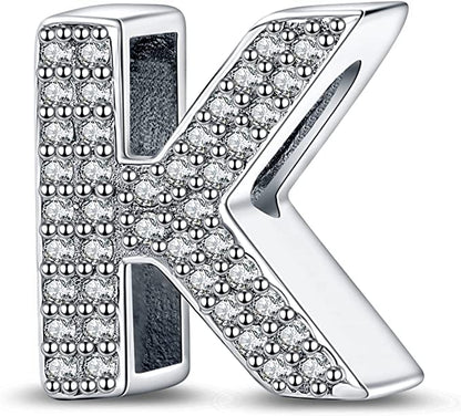 A-Z Alphabet Letter Name Initial Tag Personalized Monogram Surname Birthday Bead Pendant 925 Sterling Silver Dangle Compatible With Pandora Moments Charm Bracelet - style: K Letter Initial Name Alphabet