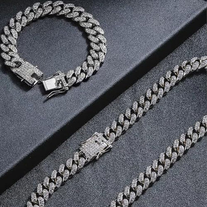 Luxval Tennis Necklace Set for Women Tennis Bracelets Diamond Earrings Sterling Silver Necklace Wedding Jewelry for Bride Silver Jewelry Sets for Women Gift - color: Silver-Cuban 2pcs