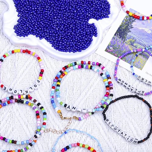 2000pcs Glass Seed Beads Bulk, 4mm 6/0 Mini Pony Spacer Small Individual Color Seed Beads for DIY Bracelet Necklaces Wrist Jewelry Making, Dark Blue - color: Dark Blue
