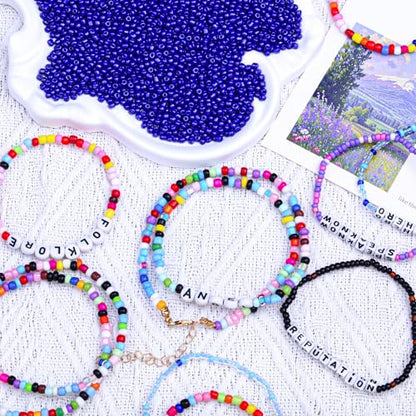 2000pcs Glass Seed Beads Bulk, 4mm 6/0 Mini Pony Spacer Small Individual Color Seed Beads for DIY Bracelet Necklaces Wrist Jewelry Making, Dark Blue - color: Dark Blue