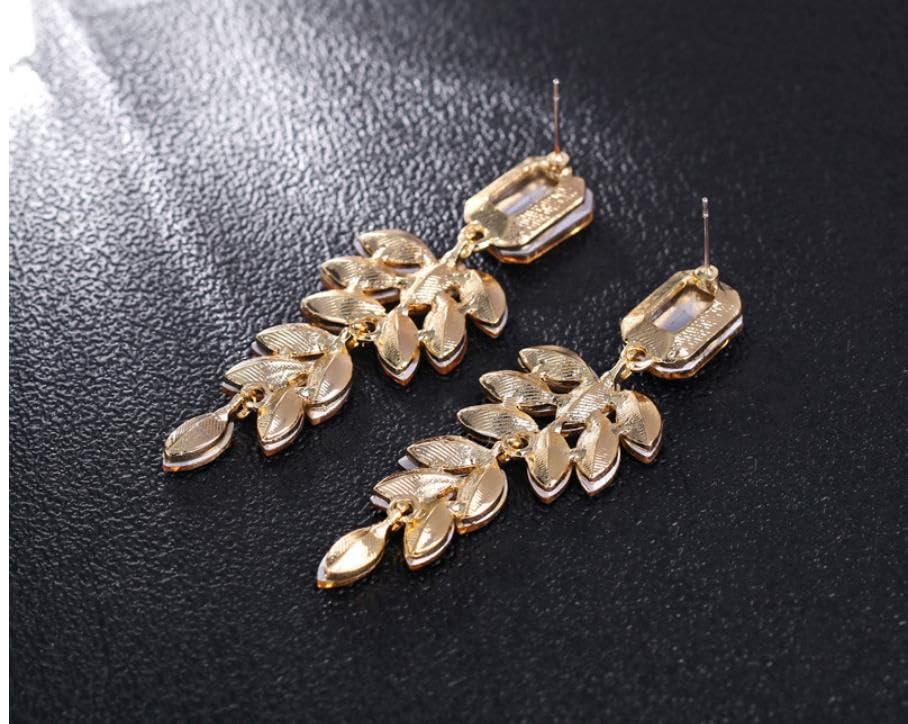 Elegant Rhinestone Statement Earrings Sparkly Cluster Crystal Drop Dangle Earrings Teardrop Chandelier Earrings Wedding Bridal Prom Earrings for Women - color: C:White