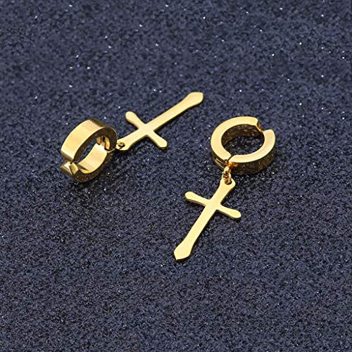 Non-pierced Earrings Set for Men Women Cross Titanium Steel Hoop Dangle Clip On Earring - style: Gold