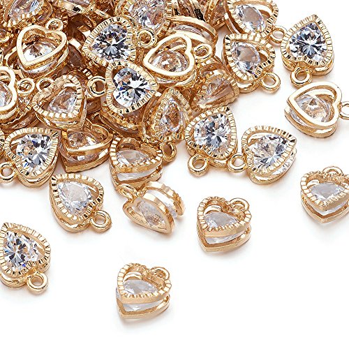 Beadthoven 100pcs Cubic Zirconia Alloy Charms Heart Shaped KC Gold Pendants for Jewelry Making Choker Tiny Dangle Accessories Valentine's Day Wedding - color: Gold-Heart
