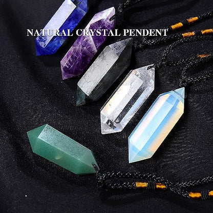 Runyangshi Opal Healing Crystal Pendants, Double Pointed Crystal Quartz Necklace 6 Faceted Chakra Crystal Wand Stone - color: Opal