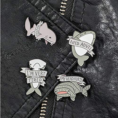 Cute Enamel Pin Set Lapel Pins Brooches Cartoon Brooch Badge Pins for Clothes Bags Backpack for Women - color: Shark Set