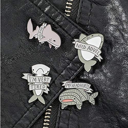 Cute Enamel Pin Set Lapel Pins Brooches Cartoon Brooch Badge Pins for Clothes Bags Backpack for Women - color: Shark Set
