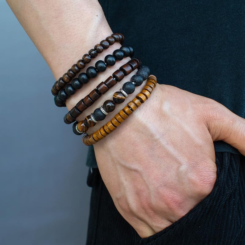 Vintage Stackable Bead Bracelet Set For Men Women Handmade Bohemian Style Multilayer Adjustable Elastic Bead Bracelet Fashion Punk Jewerly Gift - style: Style 1