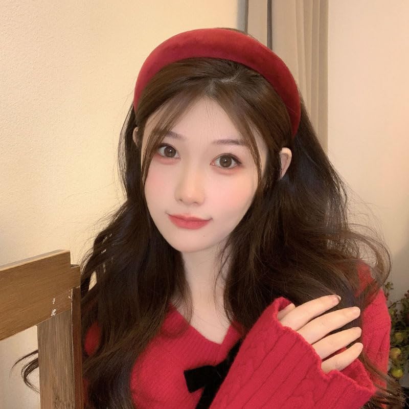 Fashion Headbands Set - 5pcs Red Wide Pearl Rhinestone Padded Hair Accessories for Women, Mothers Day, Valentine's Day, Christmas - color: Red